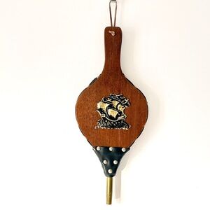 Vintage Fireplace Bellows Solid Wood Real Leather
Brass Ship Decor 1970s